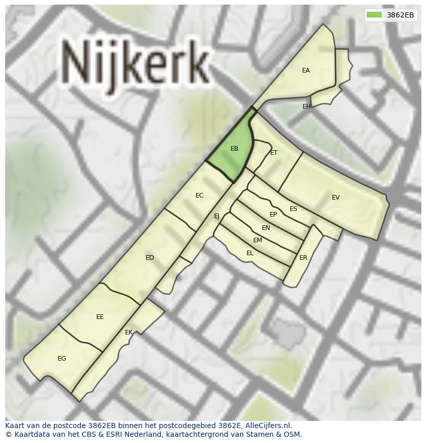 Afbeelding van het postcodegebied 3862 EB op de kaart.