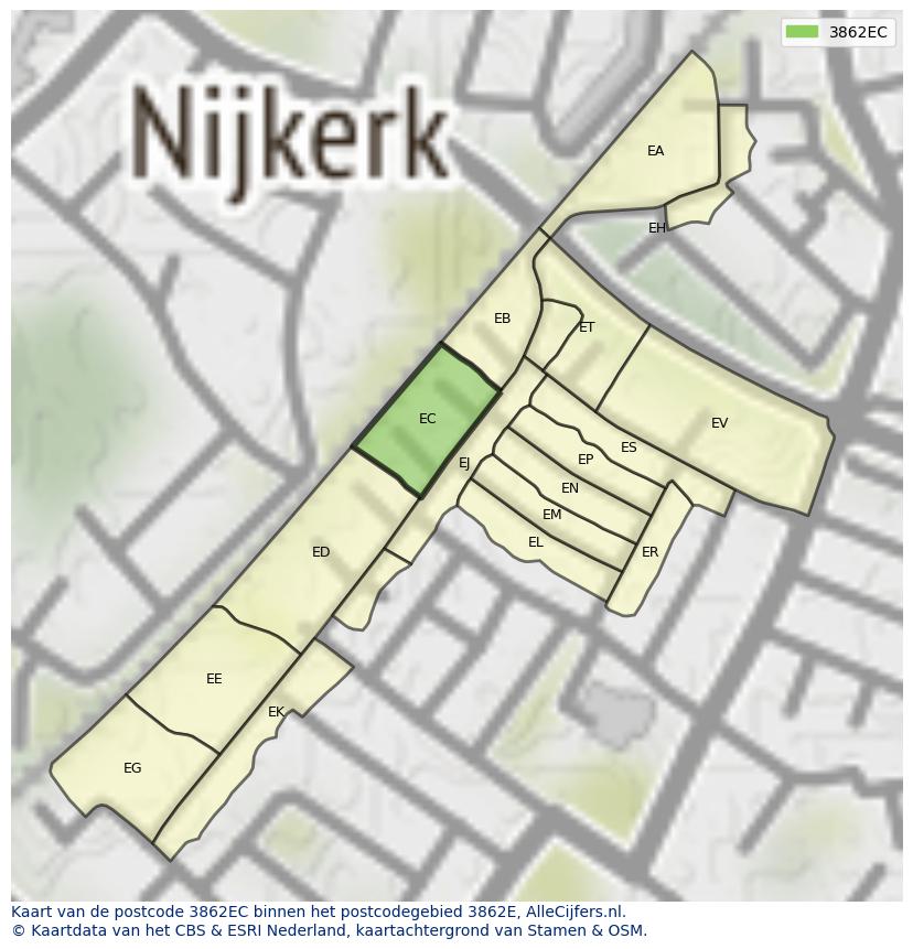 Afbeelding van het postcodegebied 3862 EC op de kaart.