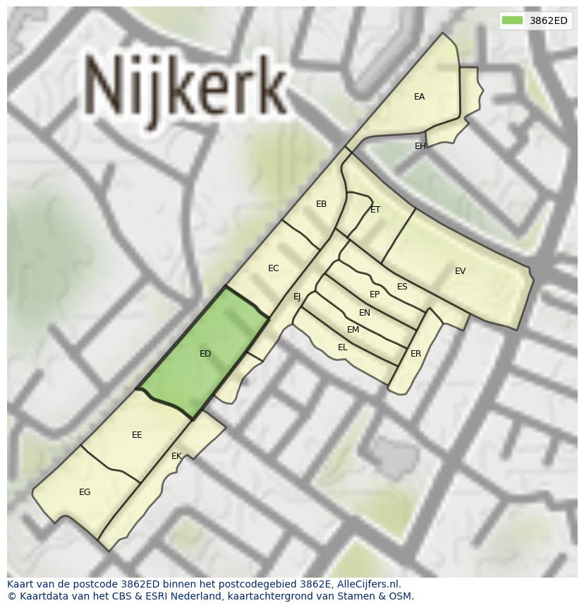 Afbeelding van het postcodegebied 3862 ED op de kaart.