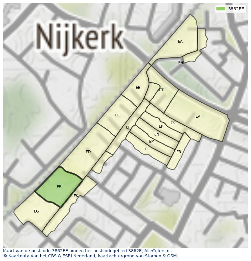 Afbeelding van het postcodegebied 3862 EE op de kaart.
