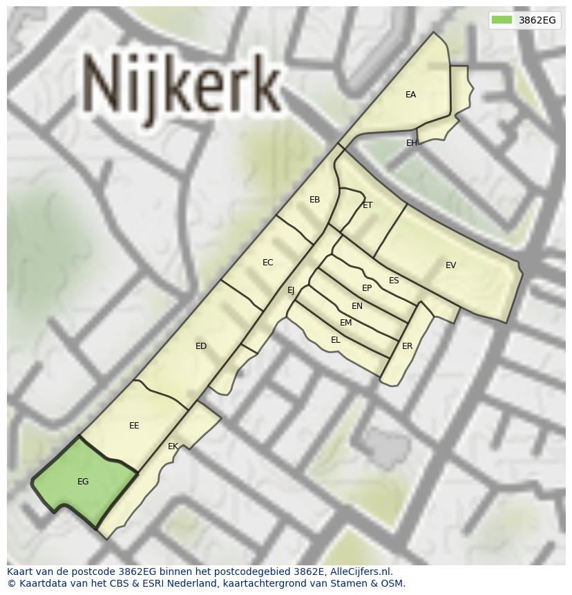 Afbeelding van het postcodegebied 3862 EG op de kaart.