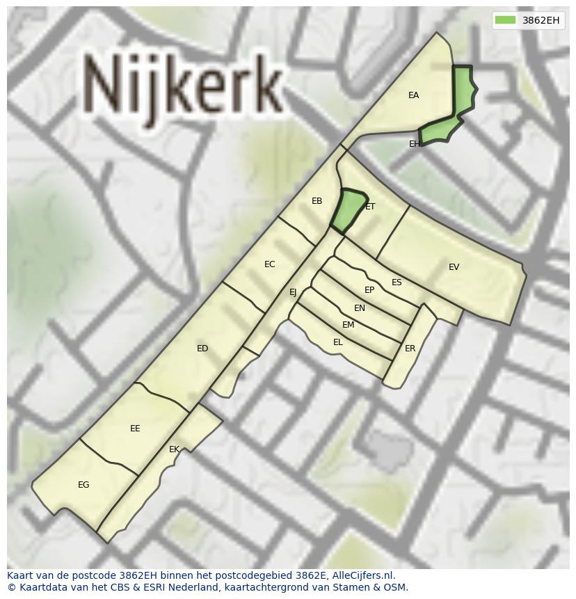 Afbeelding van het postcodegebied 3862 EH op de kaart.