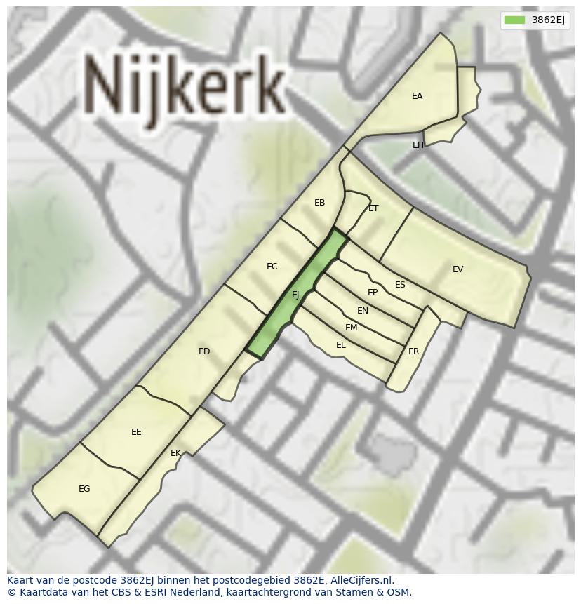 Afbeelding van het postcodegebied 3862 EJ op de kaart.
