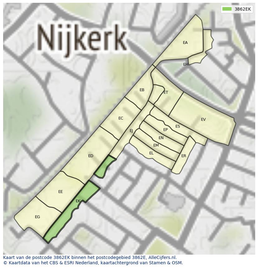 Afbeelding van het postcodegebied 3862 EK op de kaart.
