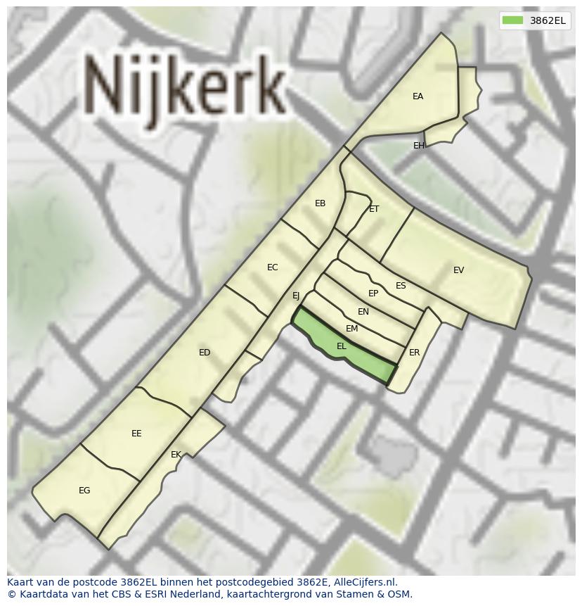 Afbeelding van het postcodegebied 3862 EL op de kaart.