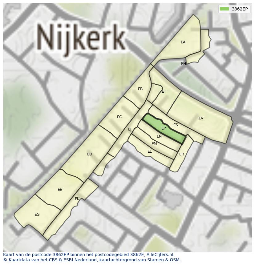 Afbeelding van het postcodegebied 3862 EP op de kaart.