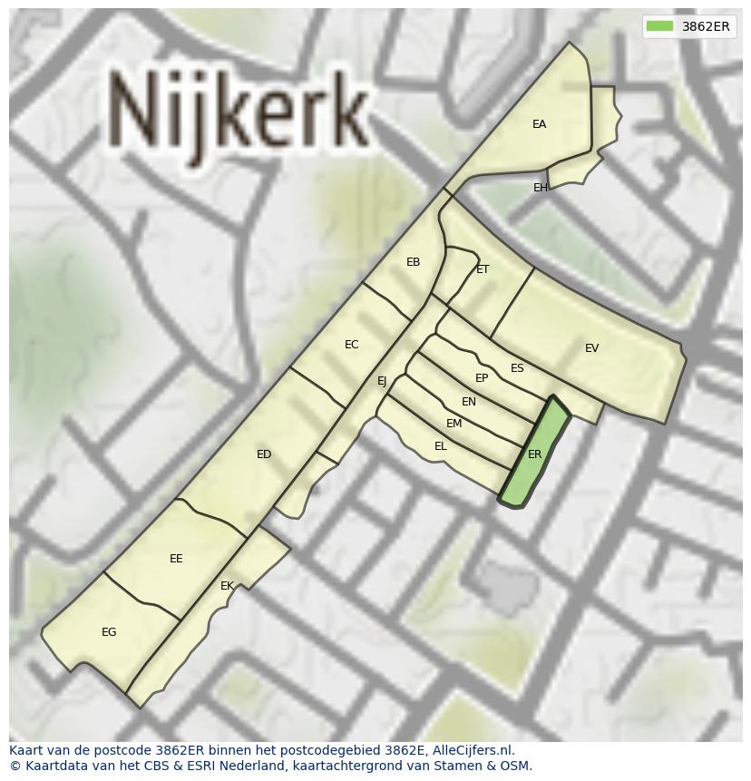 Afbeelding van het postcodegebied 3862 ER op de kaart.