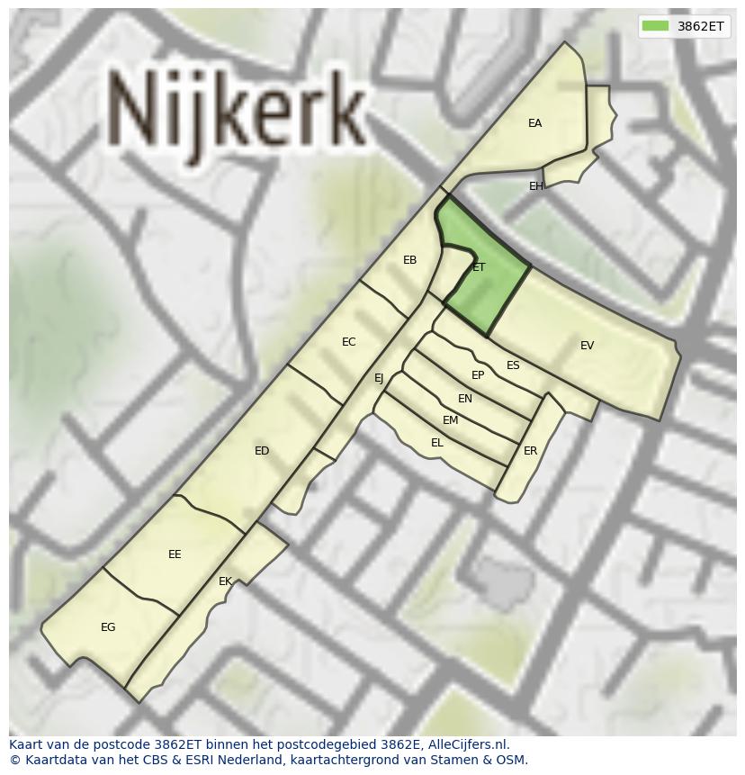Afbeelding van het postcodegebied 3862 ET op de kaart.