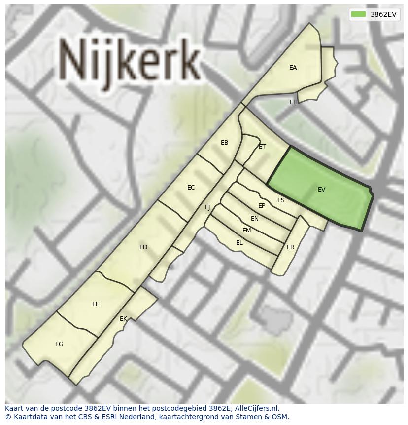 Afbeelding van het postcodegebied 3862 EV op de kaart.