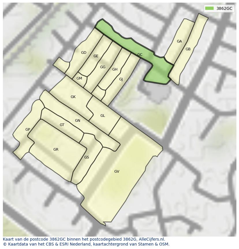 Afbeelding van het postcodegebied 3862 GC op de kaart.