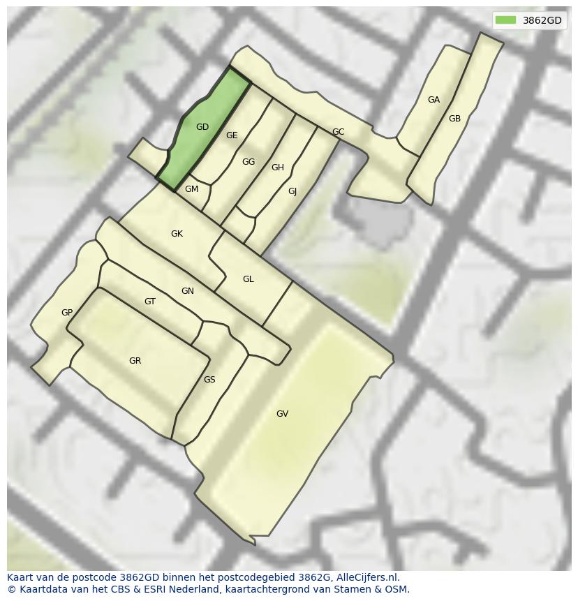 Afbeelding van het postcodegebied 3862 GD op de kaart.