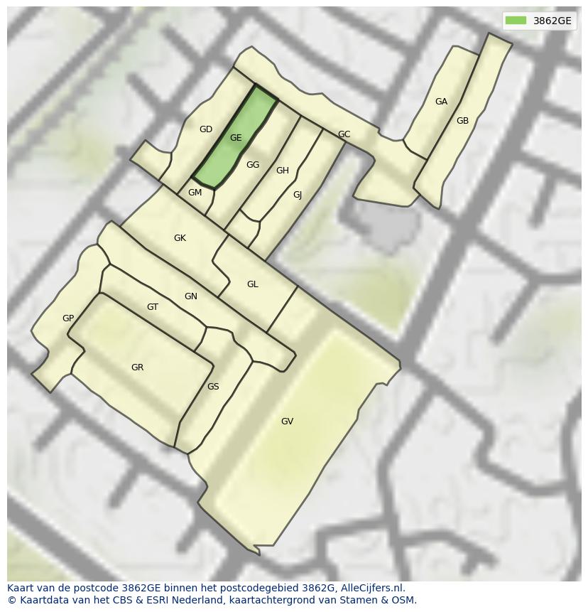 Afbeelding van het postcodegebied 3862 GE op de kaart.