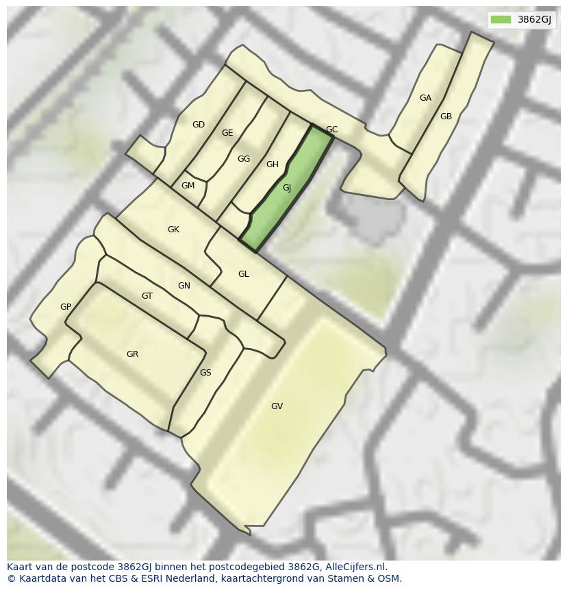 Afbeelding van het postcodegebied 3862 GJ op de kaart.