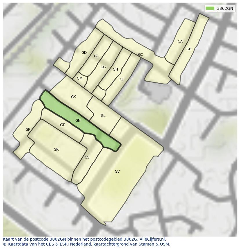 Afbeelding van het postcodegebied 3862 GN op de kaart.