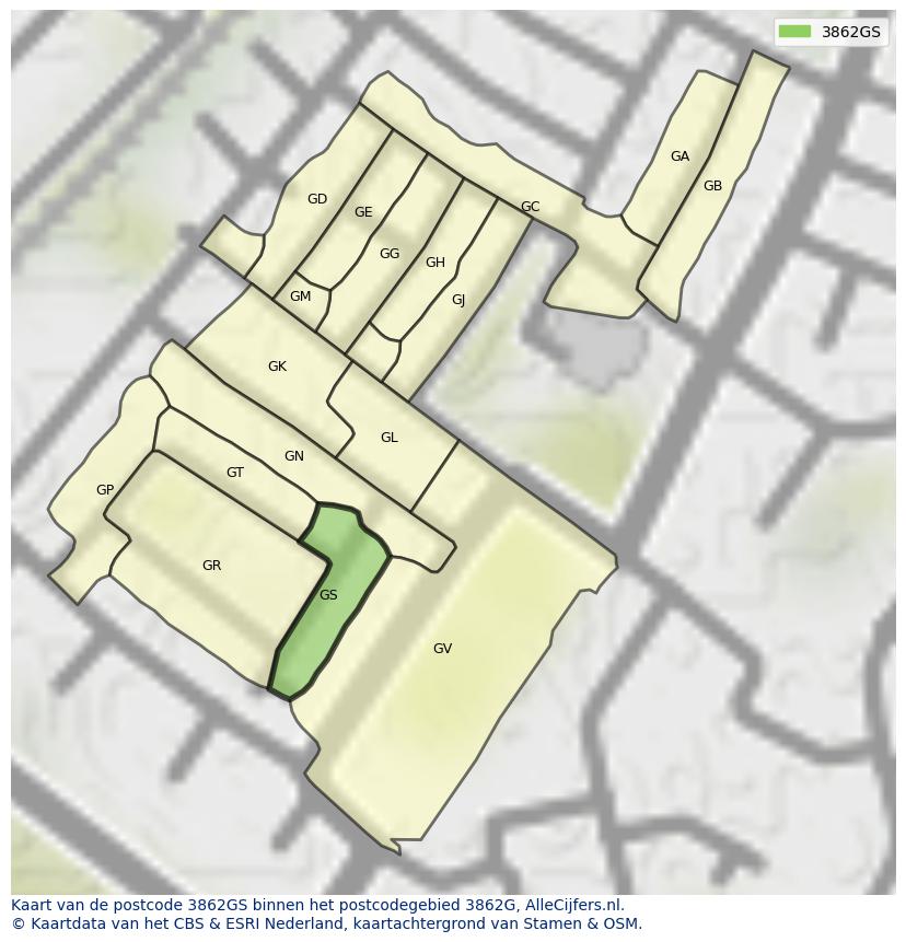 Afbeelding van het postcodegebied 3862 GS op de kaart.