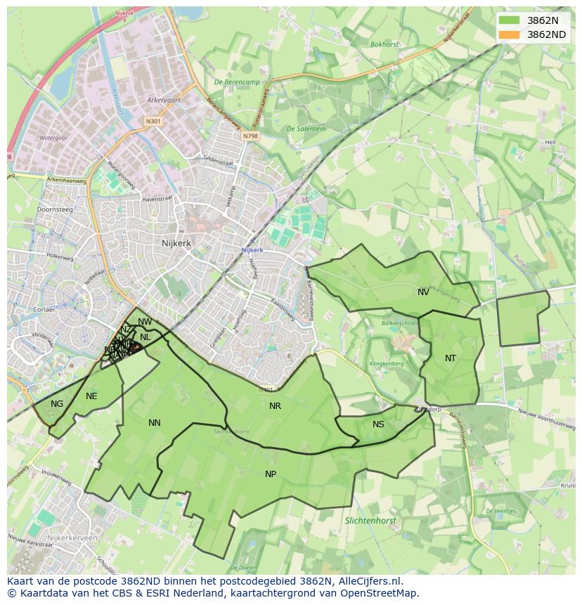 Afbeelding van het postcodegebied 3862 ND op de kaart.