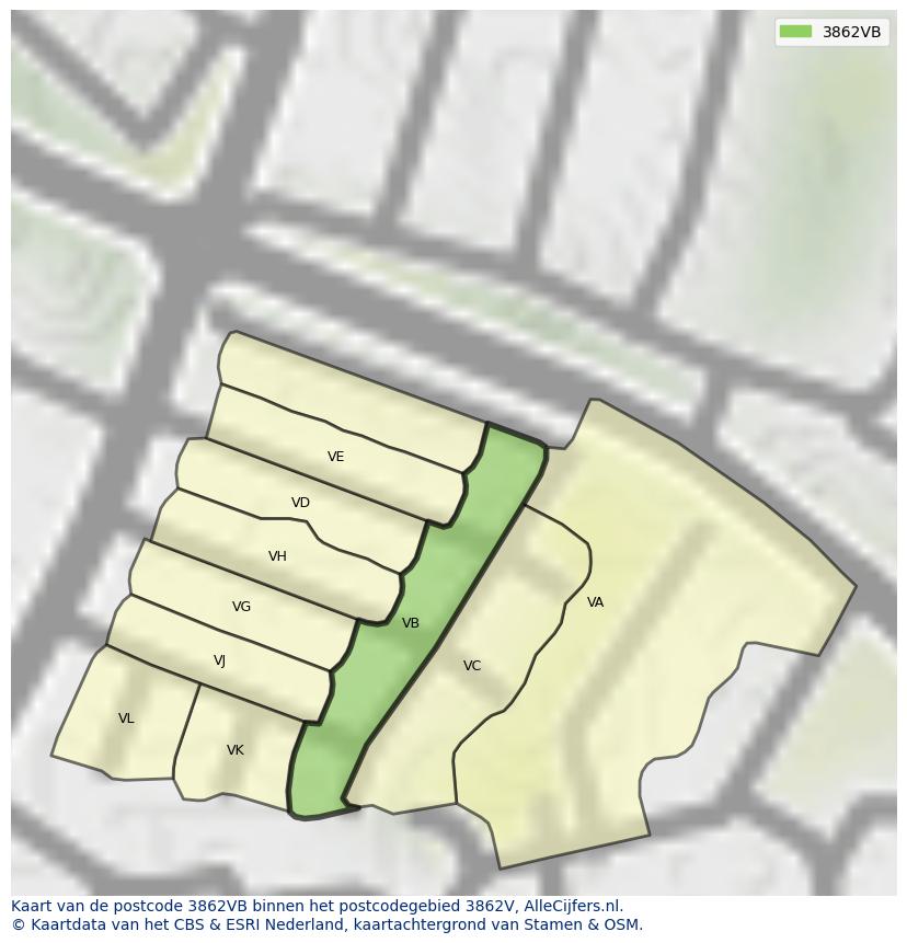 Afbeelding van het postcodegebied 3862 VB op de kaart.
