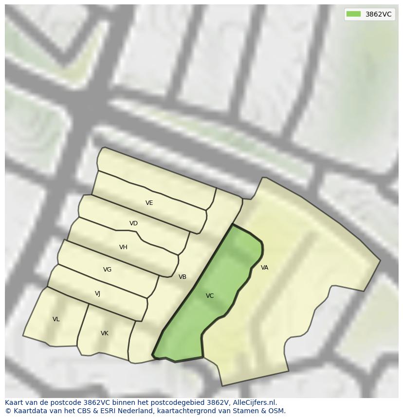 Afbeelding van het postcodegebied 3862 VC op de kaart.