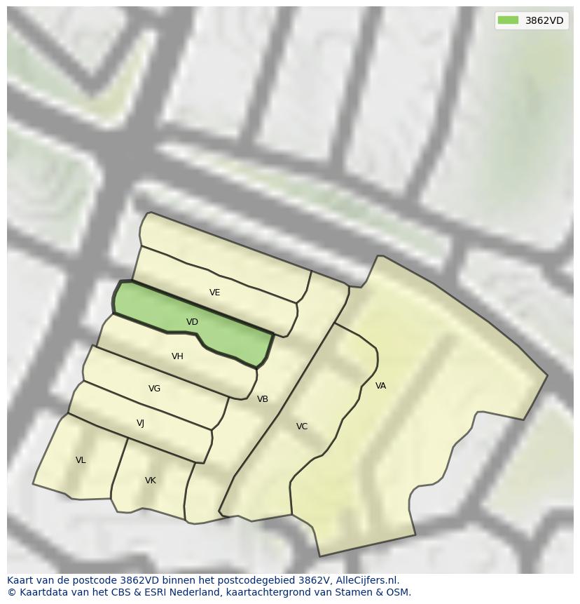 Afbeelding van het postcodegebied 3862 VD op de kaart.