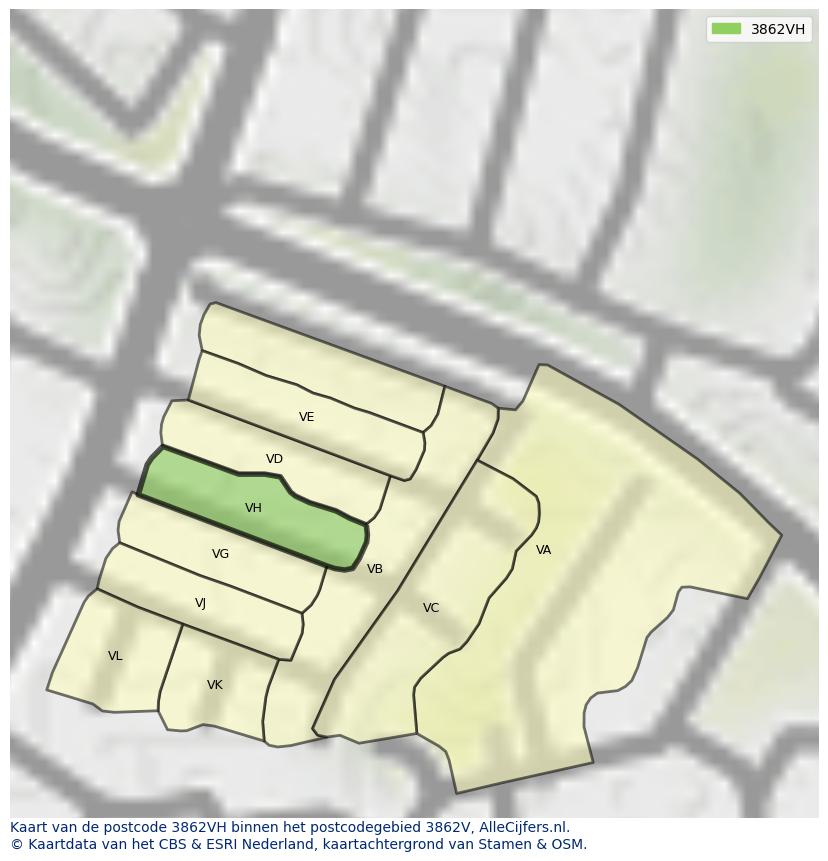 Afbeelding van het postcodegebied 3862 VH op de kaart.