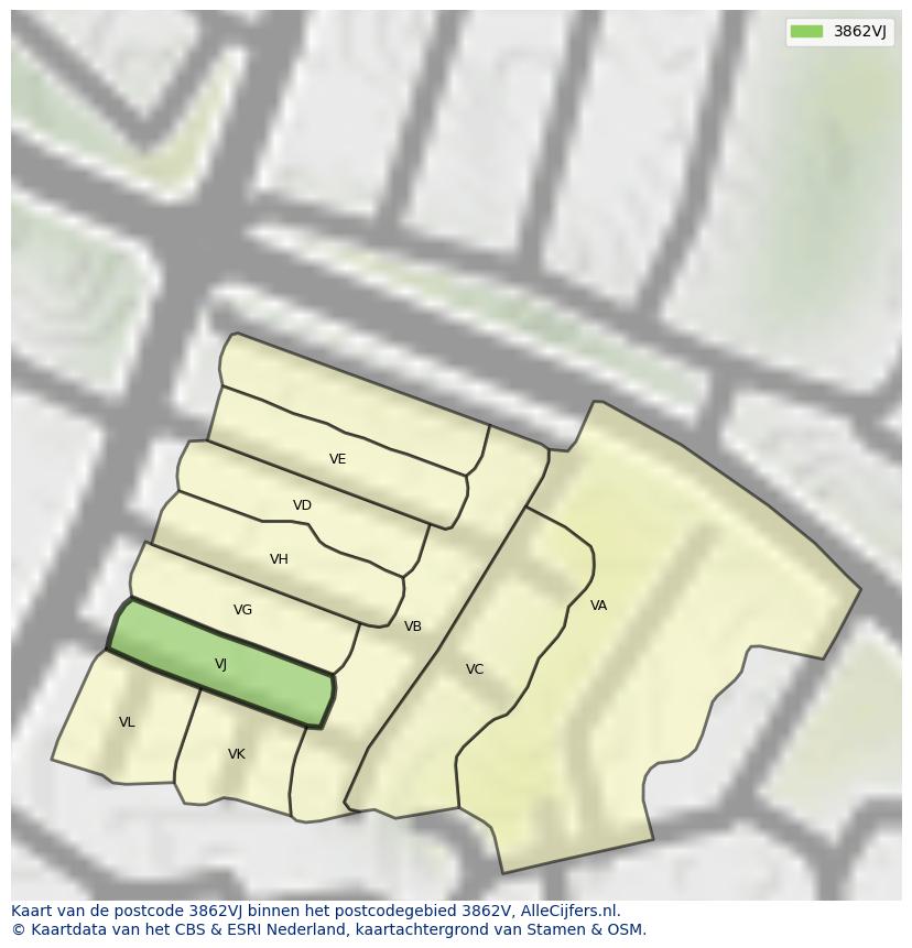 Afbeelding van het postcodegebied 3862 VJ op de kaart.