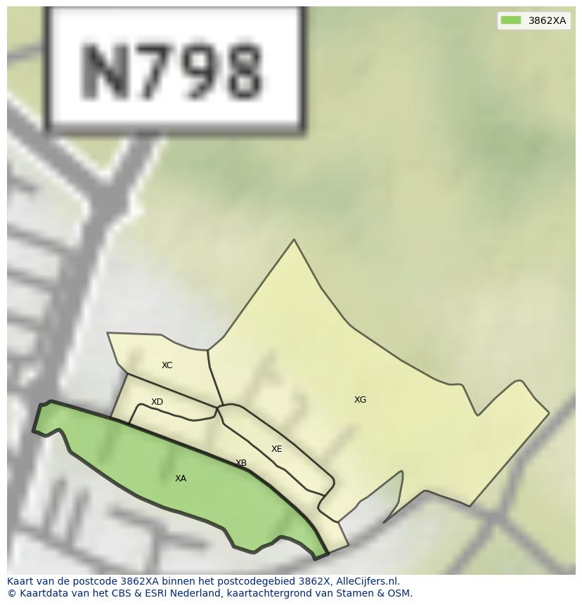 Afbeelding van het postcodegebied 3862 XA op de kaart.