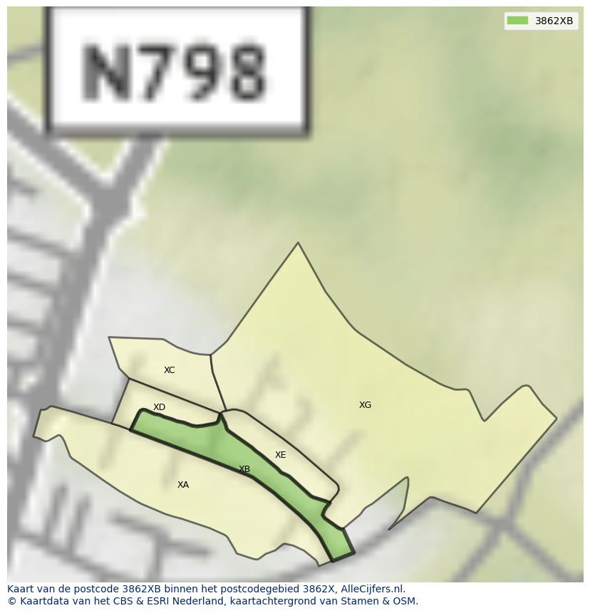 Afbeelding van het postcodegebied 3862 XB op de kaart.