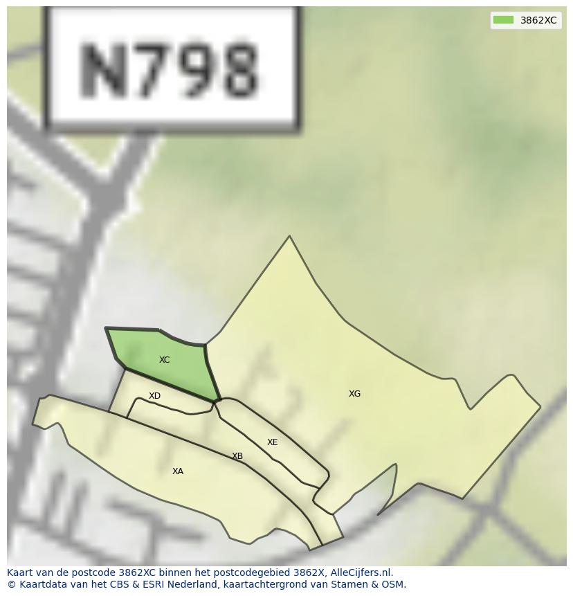 Afbeelding van het postcodegebied 3862 XC op de kaart.