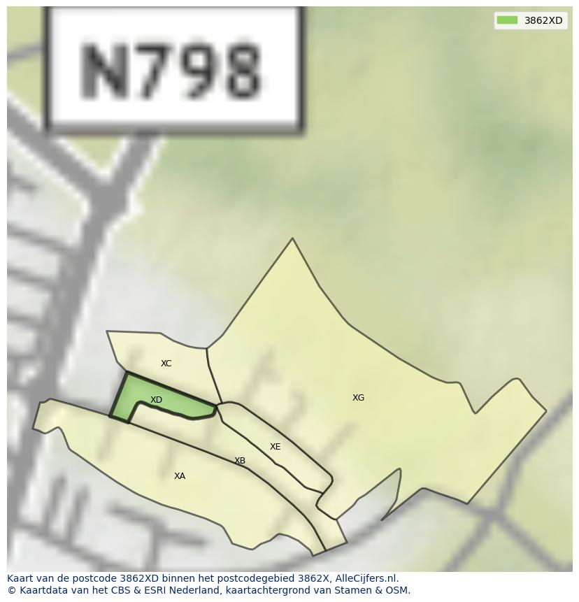 Afbeelding van het postcodegebied 3862 XD op de kaart.