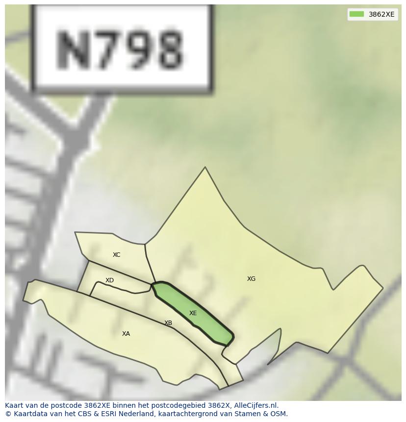 Afbeelding van het postcodegebied 3862 XE op de kaart.
