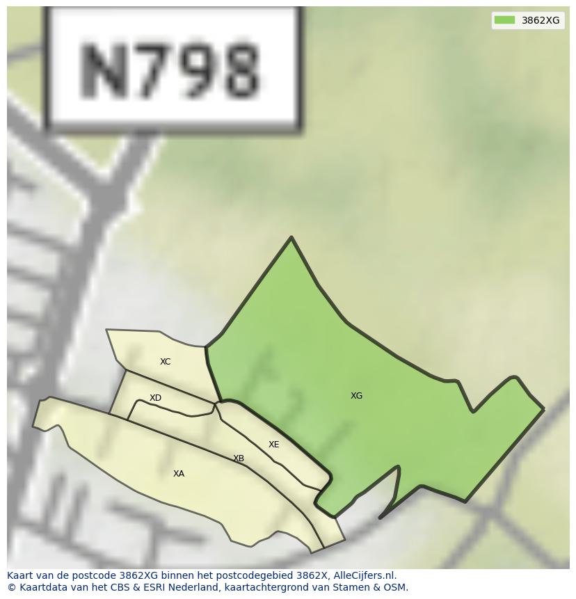 Afbeelding van het postcodegebied 3862 XG op de kaart.