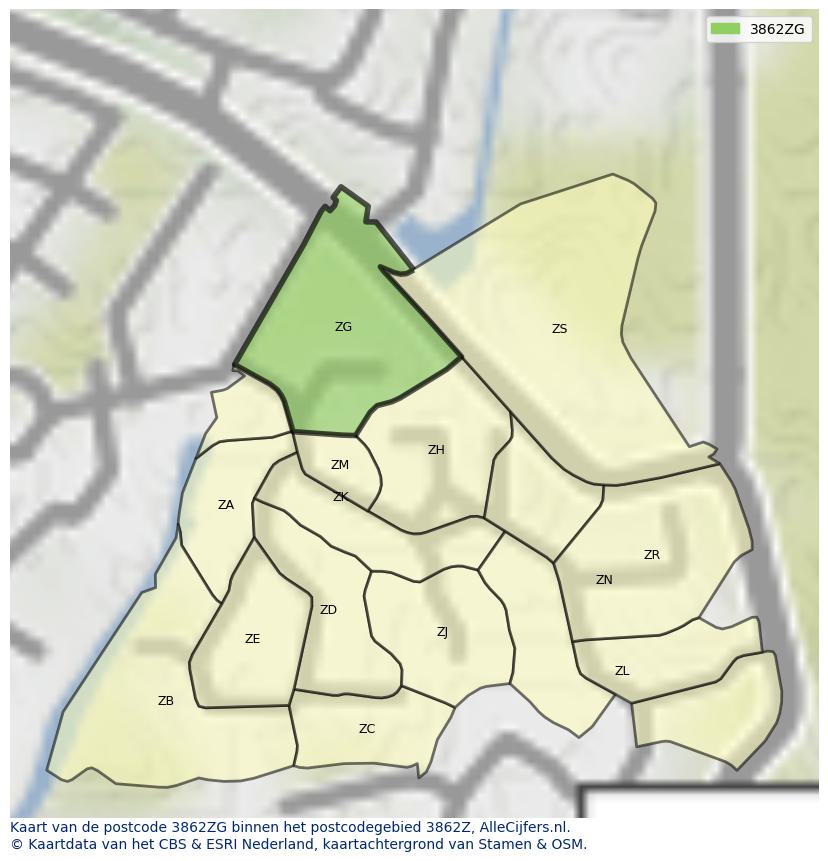 Afbeelding van het postcodegebied 3862 ZG op de kaart.