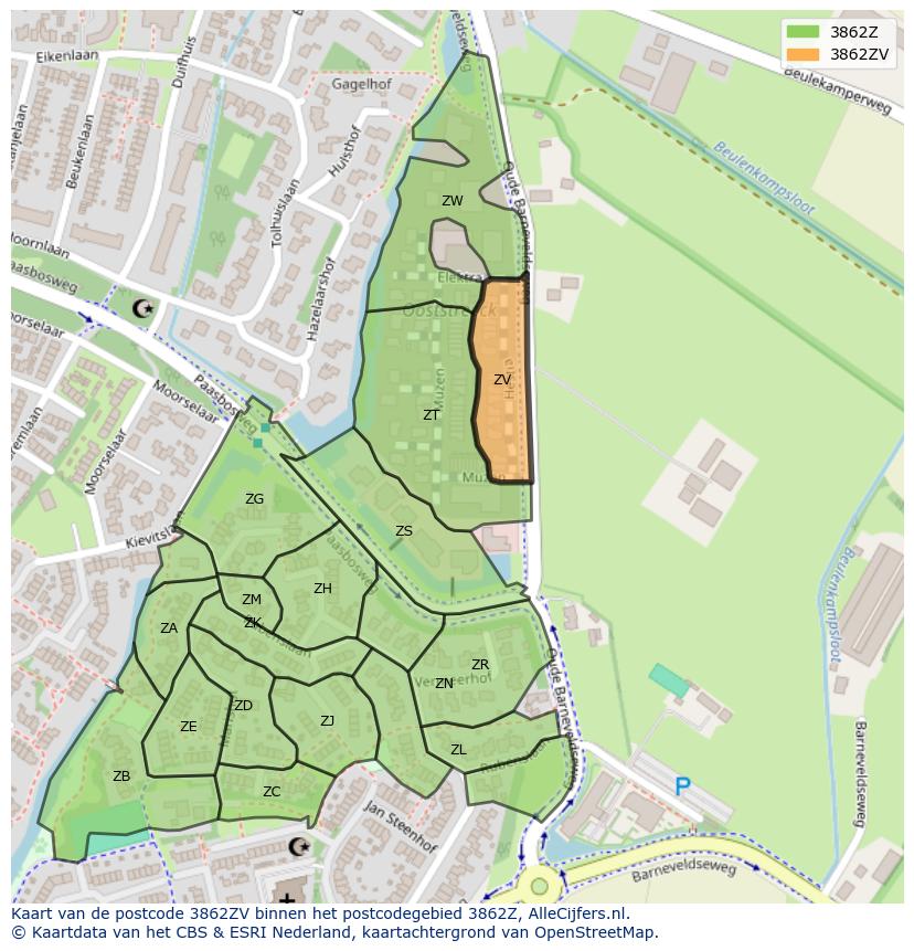 Afbeelding van het postcodegebied 3862 ZV op de kaart.