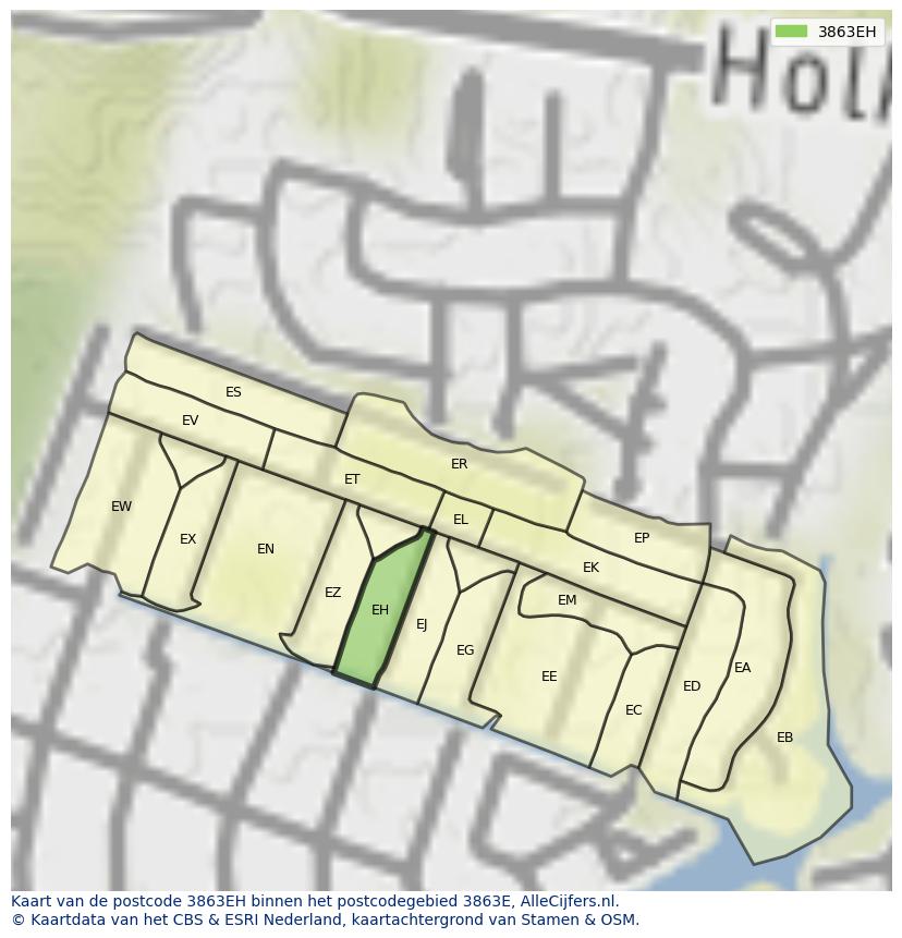 Afbeelding van het postcodegebied 3863 EH op de kaart.