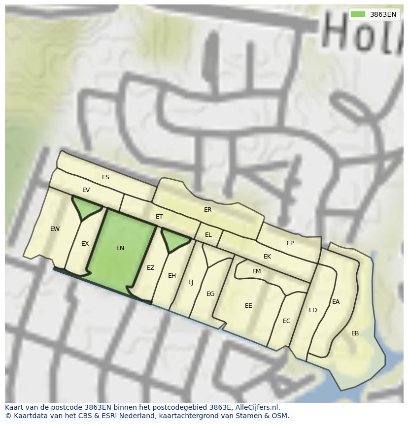 Afbeelding van het postcodegebied 3863 EN op de kaart.