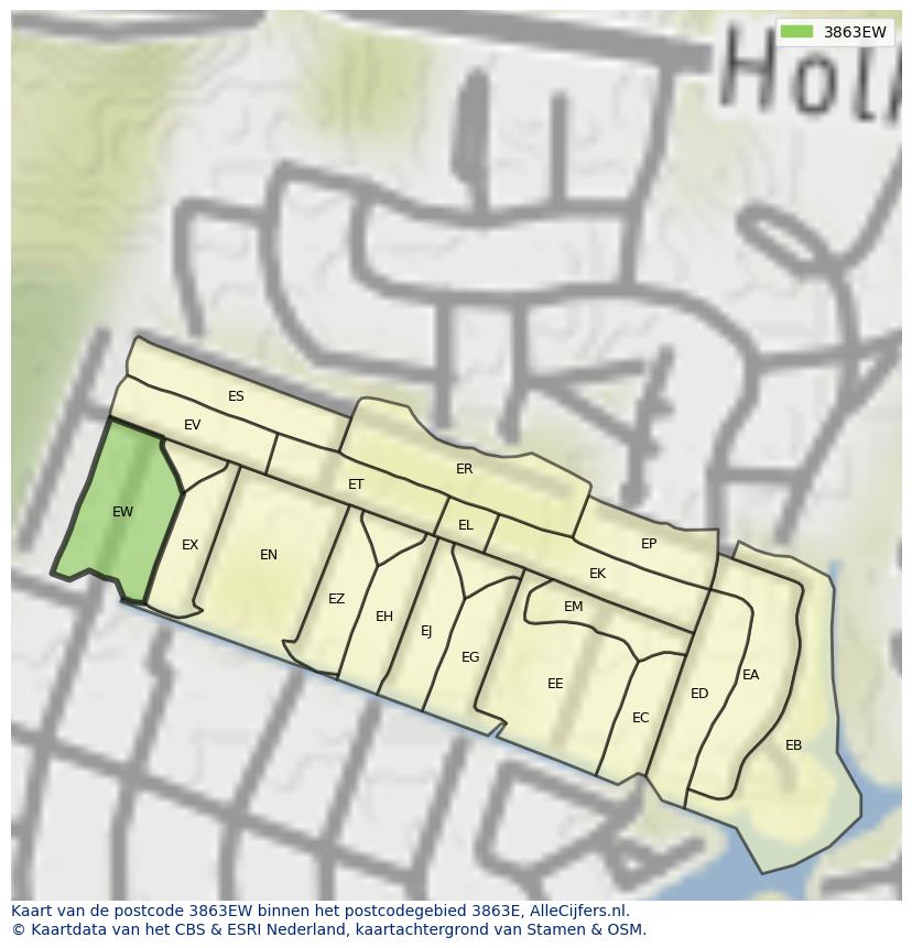 Afbeelding van het postcodegebied 3863 EW op de kaart.