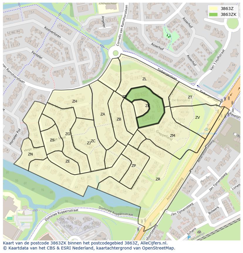 Afbeelding van het postcodegebied 3863 ZK op de kaart.