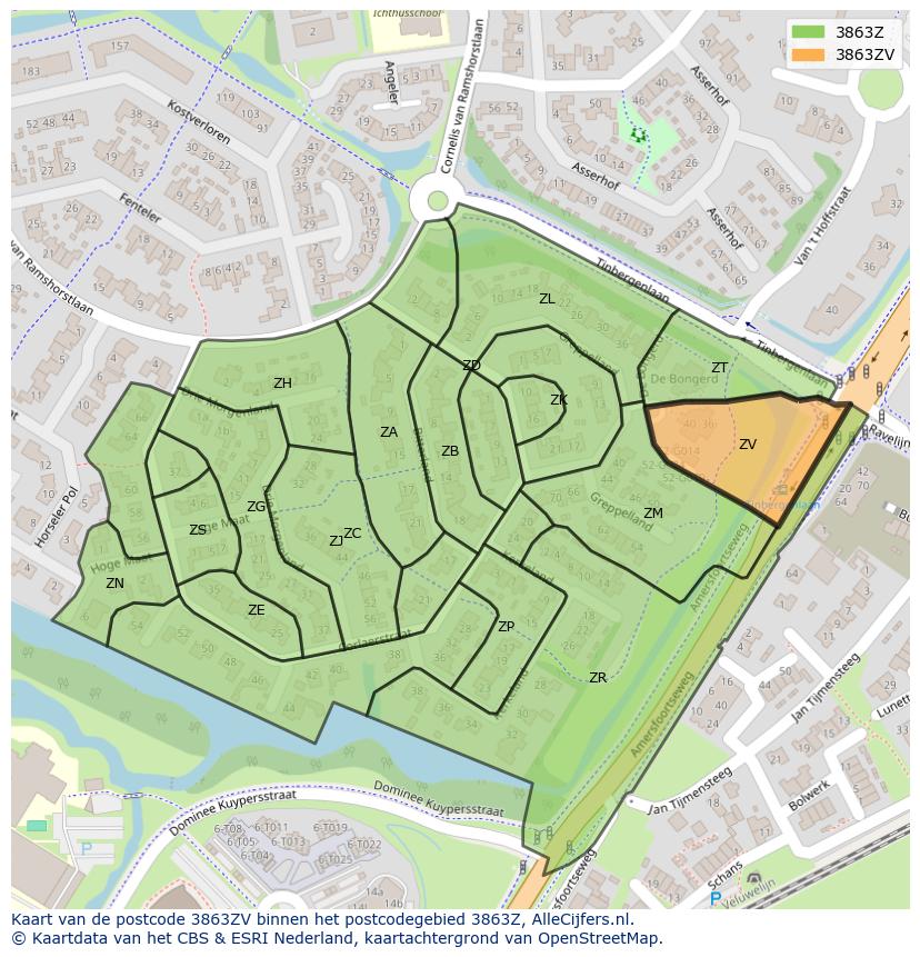 Afbeelding van het postcodegebied 3863 ZV op de kaart.