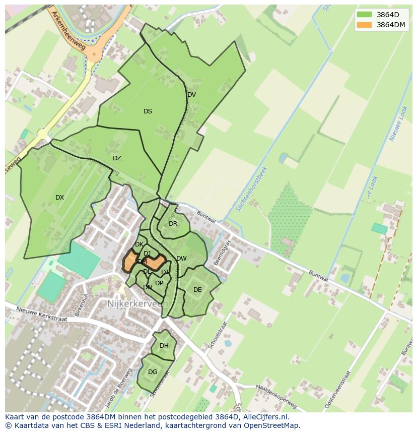 Afbeelding van het postcodegebied 3864 DM op de kaart.