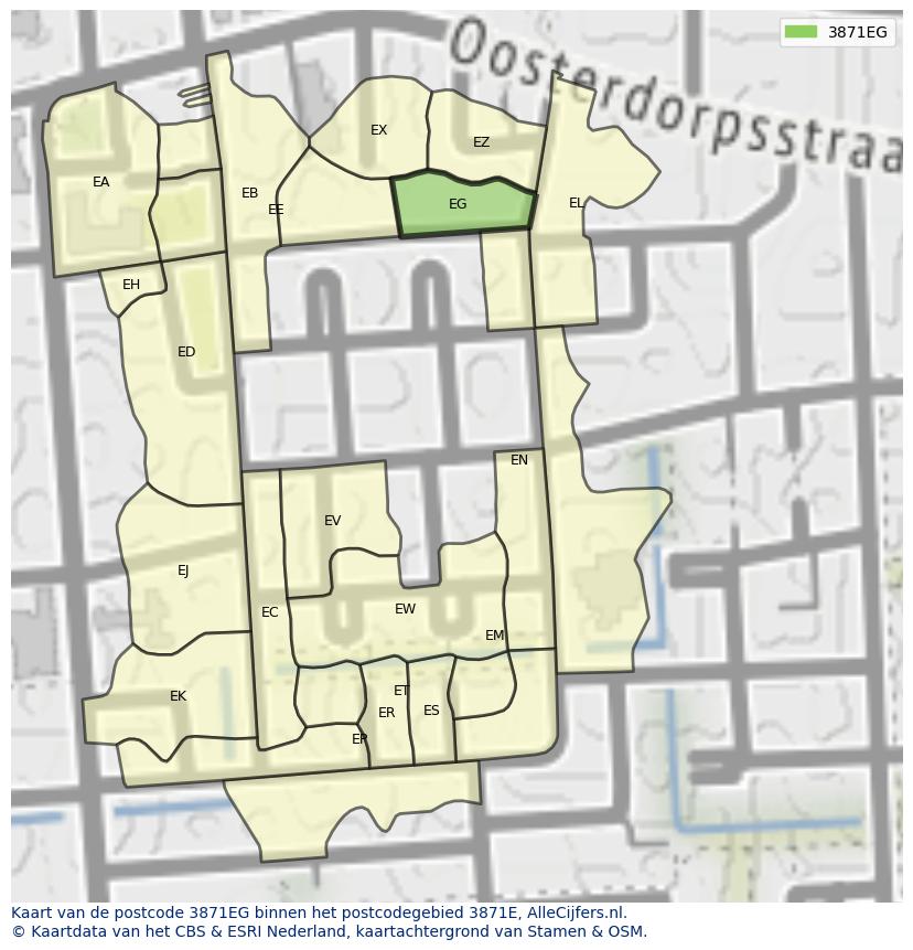 Afbeelding van het postcodegebied 3871 EG op de kaart.