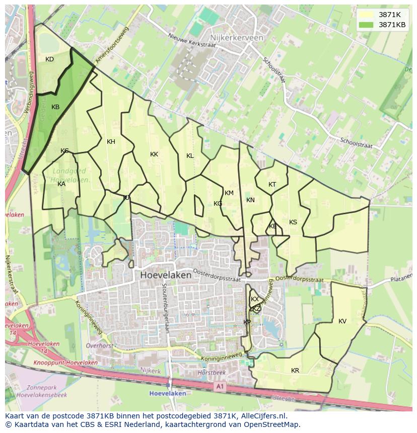 Afbeelding van het postcodegebied 3871 KB op de kaart.