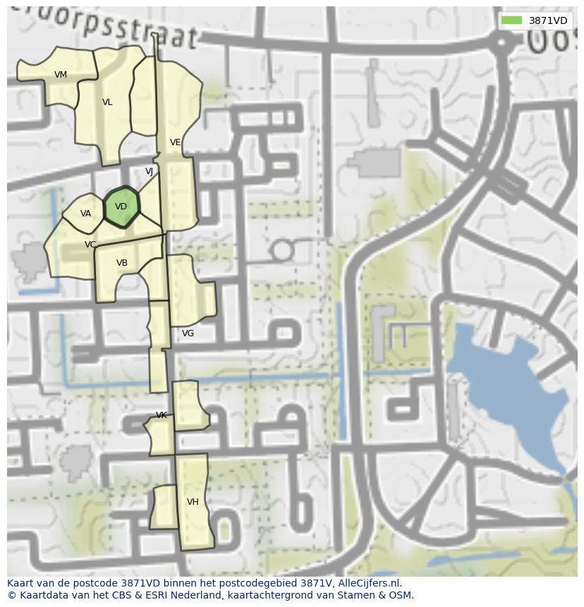 Afbeelding van het postcodegebied 3871 VD op de kaart.