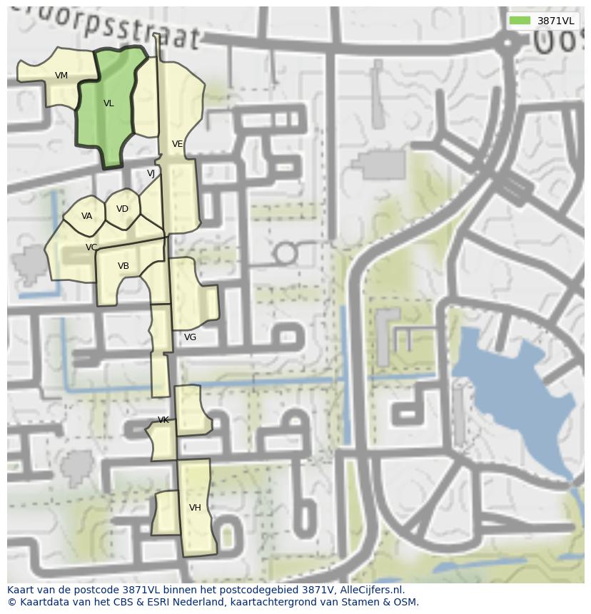 Afbeelding van het postcodegebied 3871 VL op de kaart.