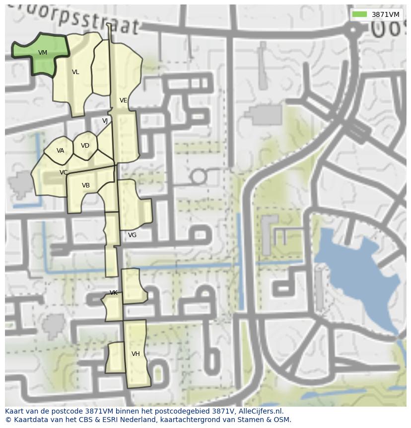 Afbeelding van het postcodegebied 3871 VM op de kaart.
