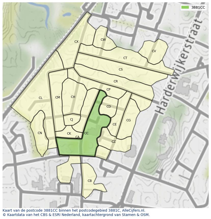 Afbeelding van het postcodegebied 3881 CC op de kaart.