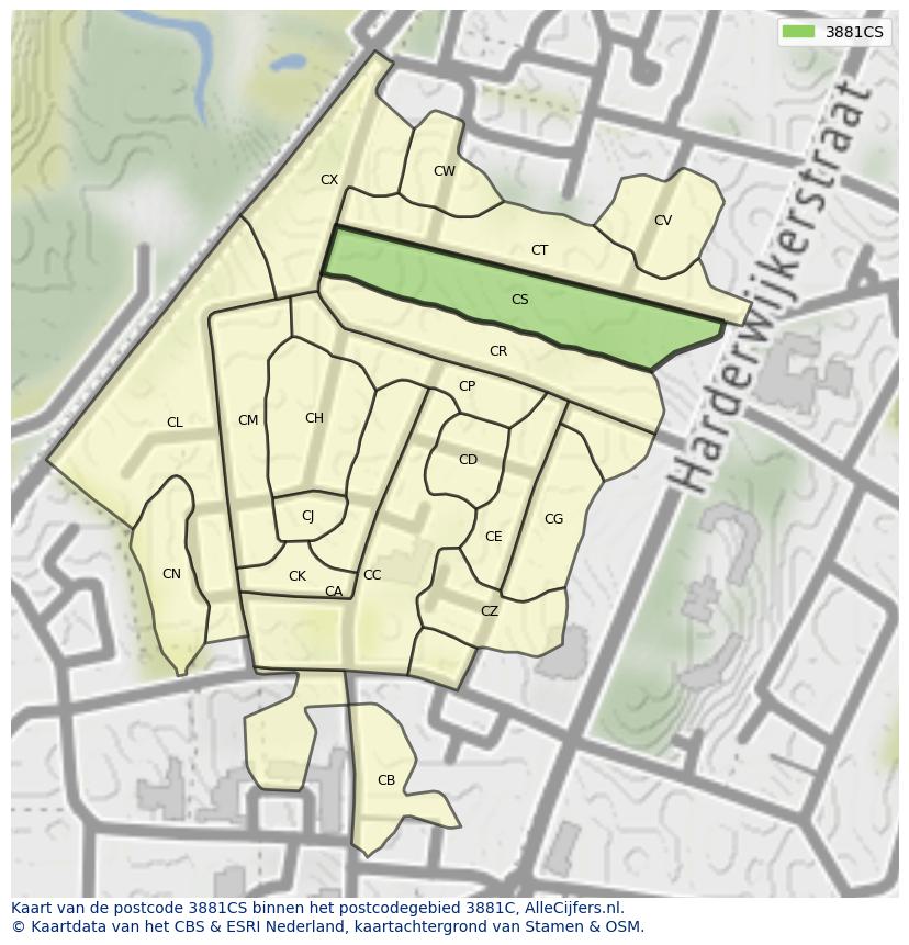 Afbeelding van het postcodegebied 3881 CS op de kaart.