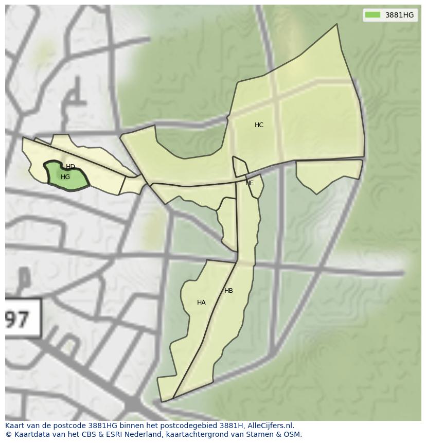 Afbeelding van het postcodegebied 3881 HG op de kaart.