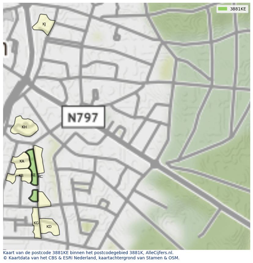 Afbeelding van het postcodegebied 3881 KE op de kaart.