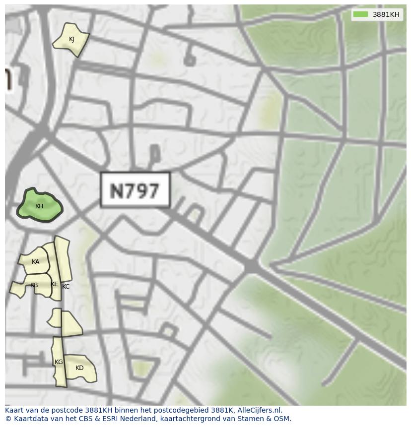 Afbeelding van het postcodegebied 3881 KH op de kaart.