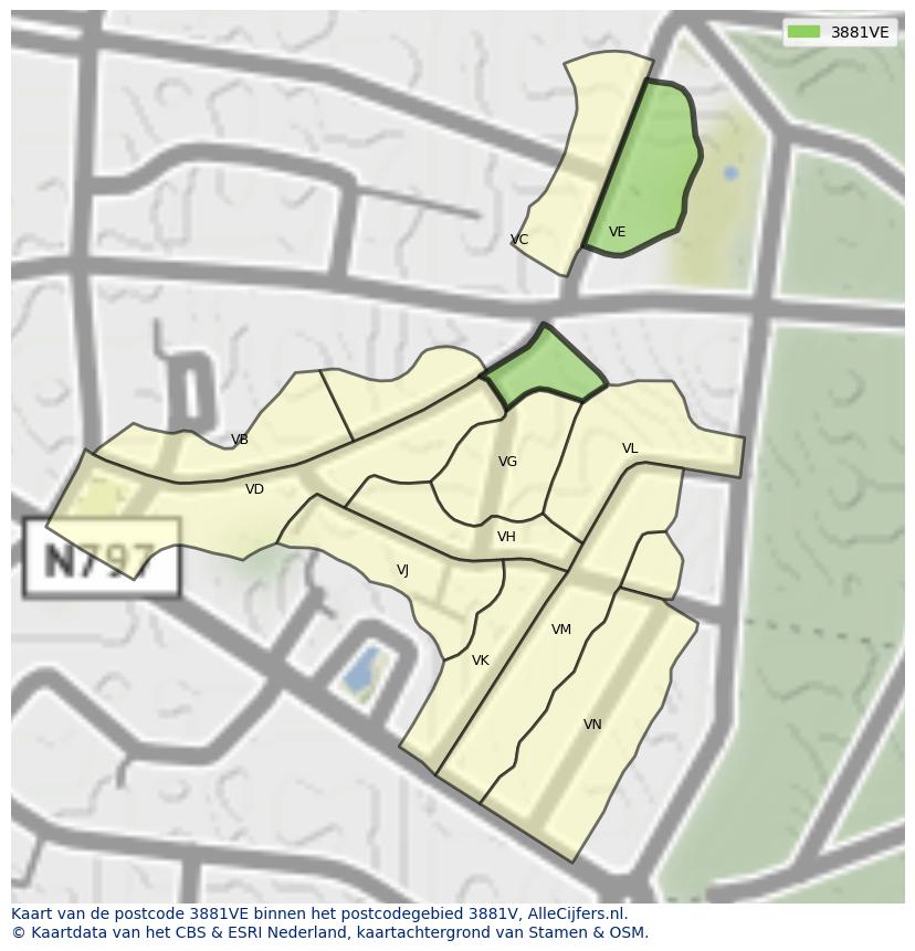 Afbeelding van het postcodegebied 3881 VE op de kaart.